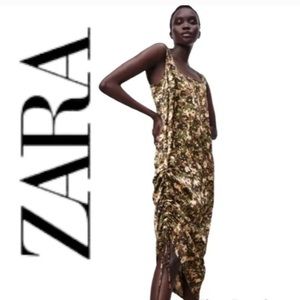 ZARA Satin Camo Print Slip Dress